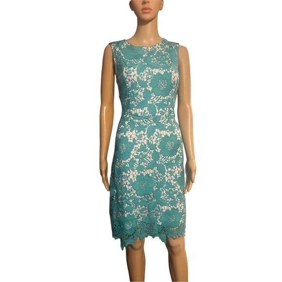 Trulli Dresses & Skirts - Trulli Women's Teal Lace Shift Dress Size 4 Knee Length Formal